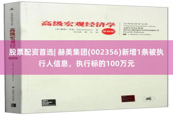 股票配资首选| 赫美集团(002356)新增1条被执行人信息，执行标的100万元