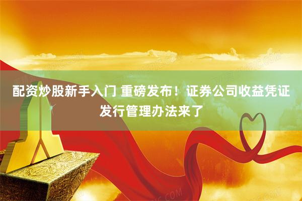 配资炒股新手入门 重磅发布！证券公司收益凭证发行管理办法来了