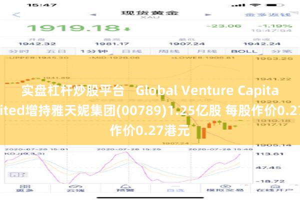 实盘杠杆炒股平台   Global Venture Capital Limited增持雅天妮集团(00789)1.25亿股 每股作价0.27港元