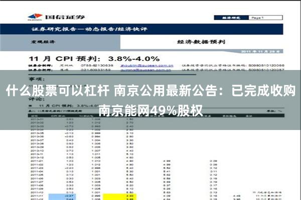 什么股票可以杠杆 南京公用最新公告：已完成收购南京能网49%股权